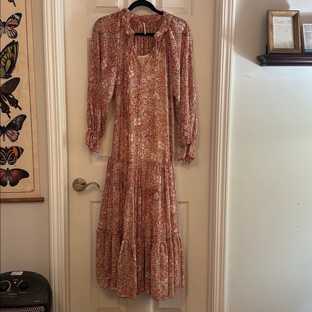 Free People Feeling Groovy maxi dress in floral print XS red combo boho - Picture 3 of 7